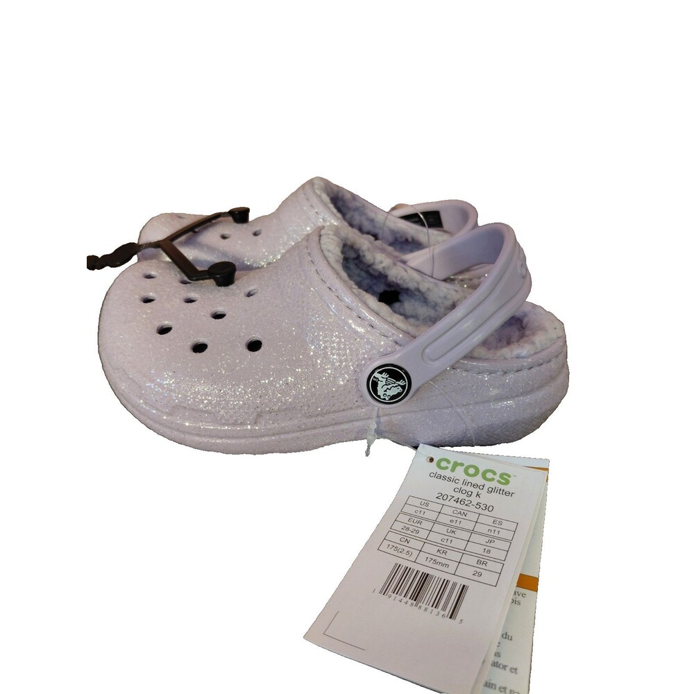 Crocs Light Purple Glitter Fur Lined Kids Size C11 NWT